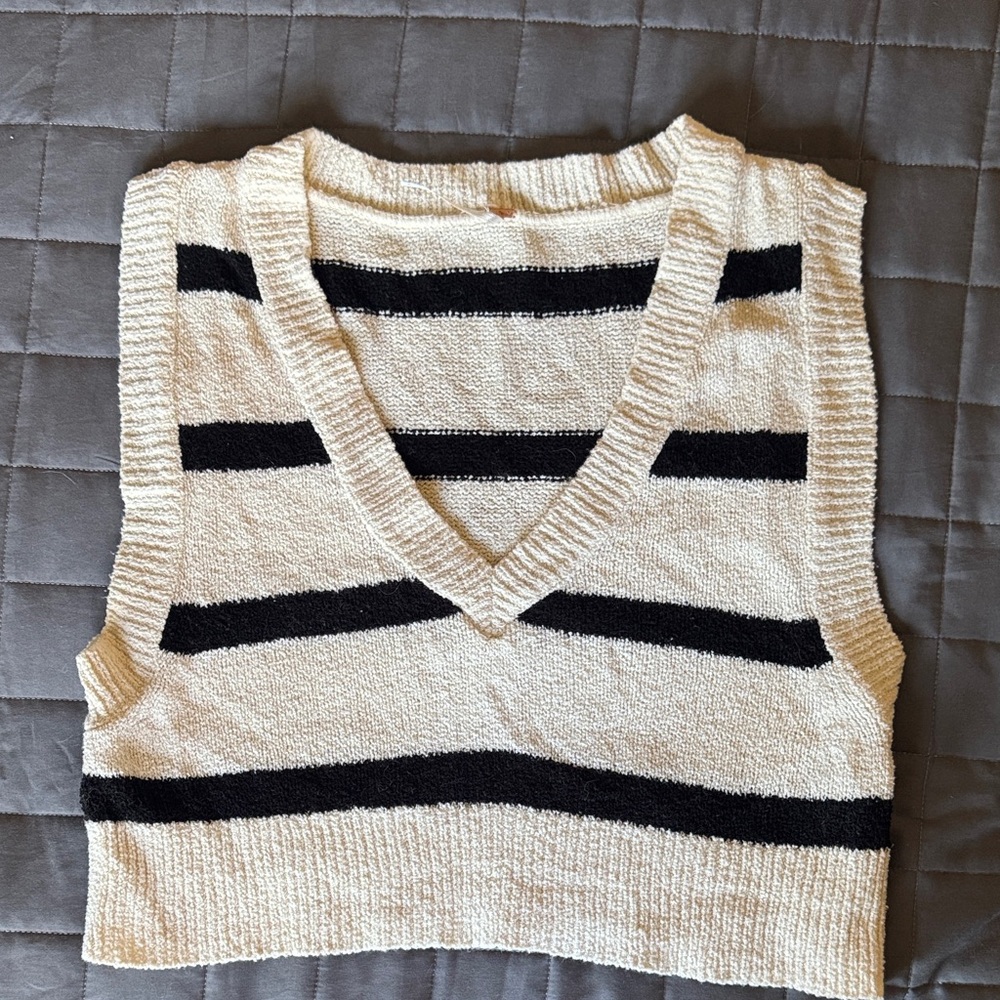 Free People Cream and Black Knit Sweater Vest